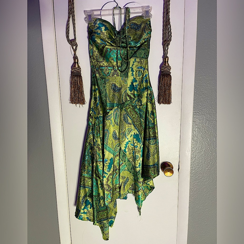 Paisley asymmetrical halter dress